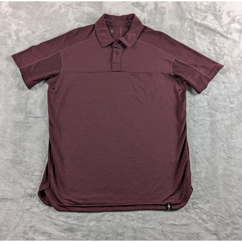 Smartwool Polo Shirt Mens Medium Purple Red Merino Wool Blend Ventilated READ